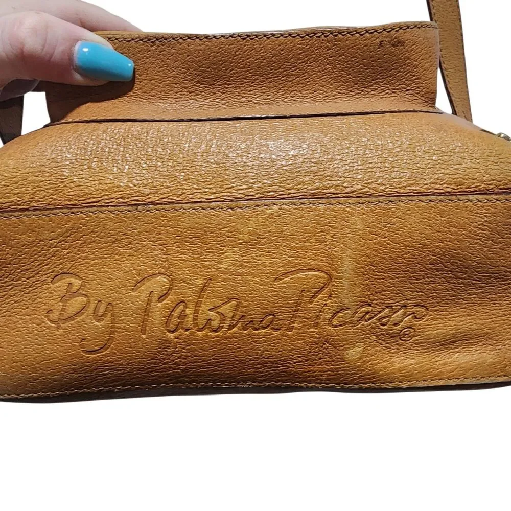 By Paloma Picasso Vintage Brown‎ Leather Crossbody Bag Gold Hardware Italy